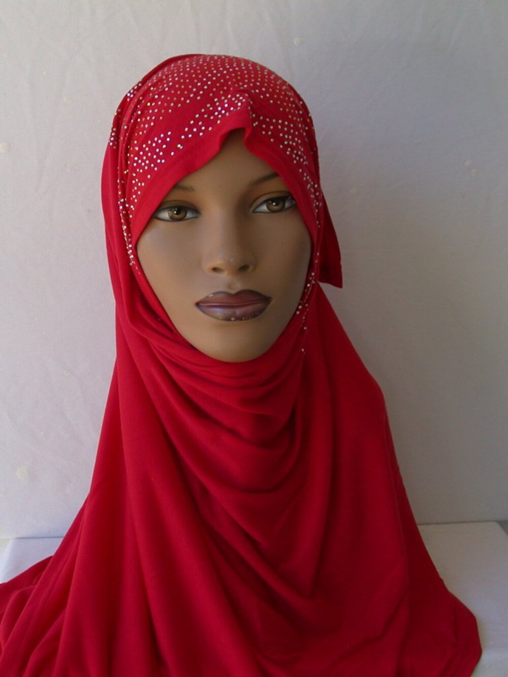 Women's Palestine Red Rhinestone Fashion Jersey Scarf 28 x 70 Headwrap Hijab
